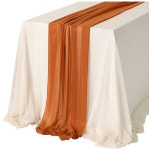 Sheer Tablecloth & Terracotta Table Runner Set